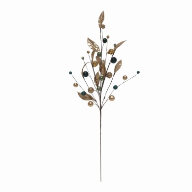 Artificial Stem with Leaves and Berries - Gold & Green - 70cm