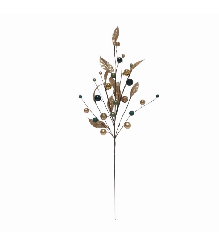 Artificial Stem with Leaves and Berries - Gold & Green - 70cm Artificial Stem with Leaves and Berries - Gold & Green - 70cm