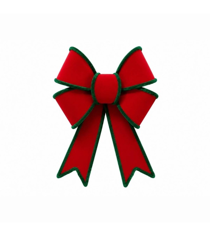 Decorative Flocked Bow - Red & Green - 20x30cm Decorative Flocked Bow - Red & Green - 20x30cm