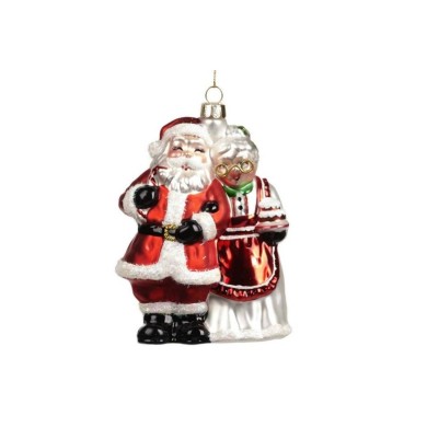 Mr & Mrs Santa Ornament - Red/White/Black - 12,5Cm