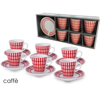 Box Coffee Set Porcelain - Red 6+6