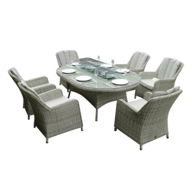 Outdoor Dining Table Set Hamilton with fire pit system table (L180xW122xH75cm) & 6 armchairs